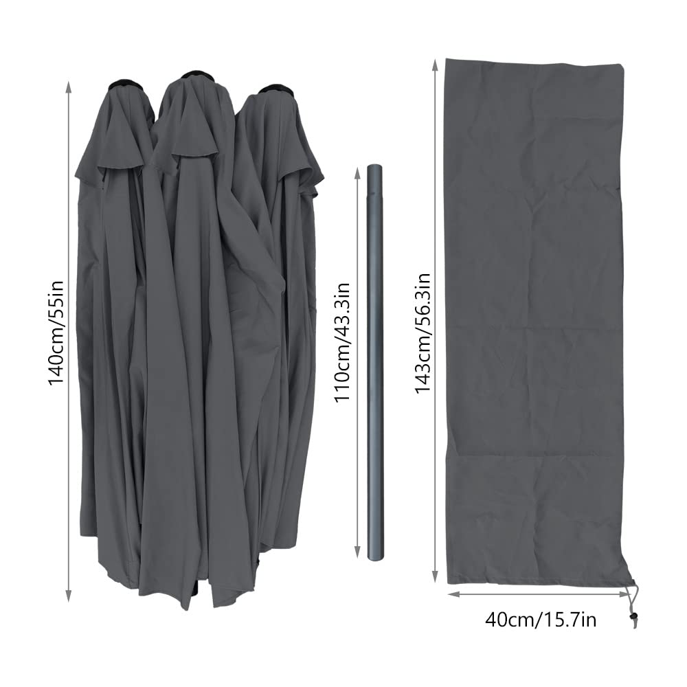 VOUNOT 4.6m Double Garden Parasol, Extra Large Rectangular Patio Table Umbrella, with Crank Handle, Protective Cover, UV 50+, Grey