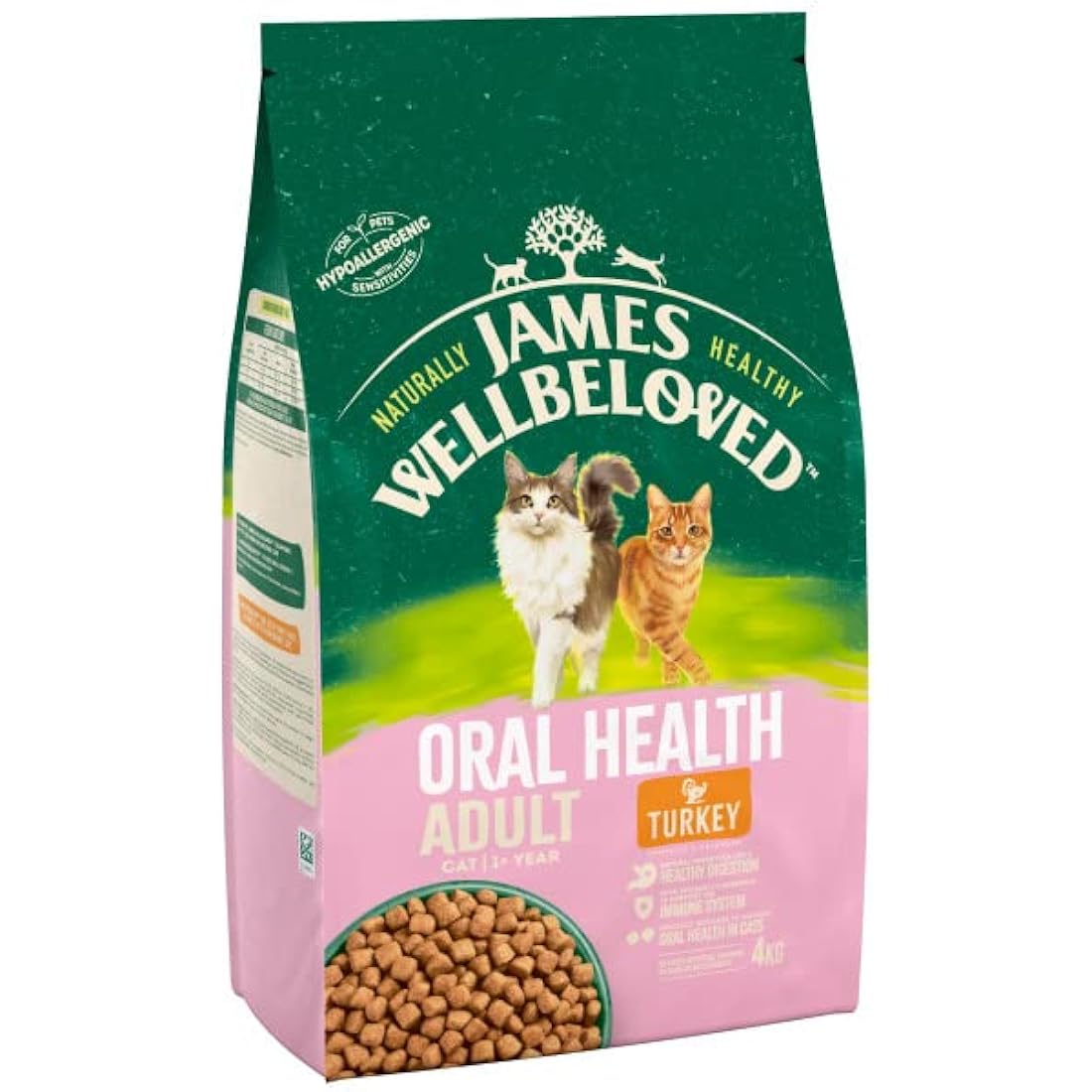 James Wellbeloved Adult Oral Health Turkey 4 kg Bag, Hypoallergenic Dry Cat Food