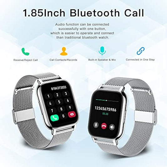 Popglory Smart Watch for Women Men Answer/Make Calls, 1.85" Smartwatch 44mm 2 Straps & Split Screen, 100+ Sports Fitness Watch with Blood Pressure/Oxygen/Heart Rate Monitor for iOS and Android