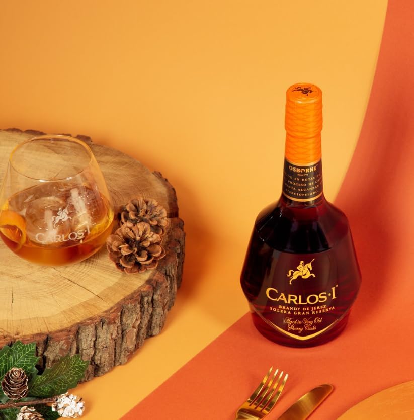 Carlos I, Brandy Solera Gran Reserva 1 Litre Bottle and Brandy Glass, Gift Pack
