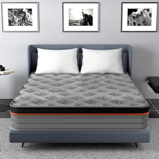 Good Nite Single Mattress Pocket Springs 3FT 10 Inch Hybrid Medium Firm Bed 90x190x25cm with 9-Zone Support Reinforced Edges Breathable Grey Knit Fabric Mattress in a Box