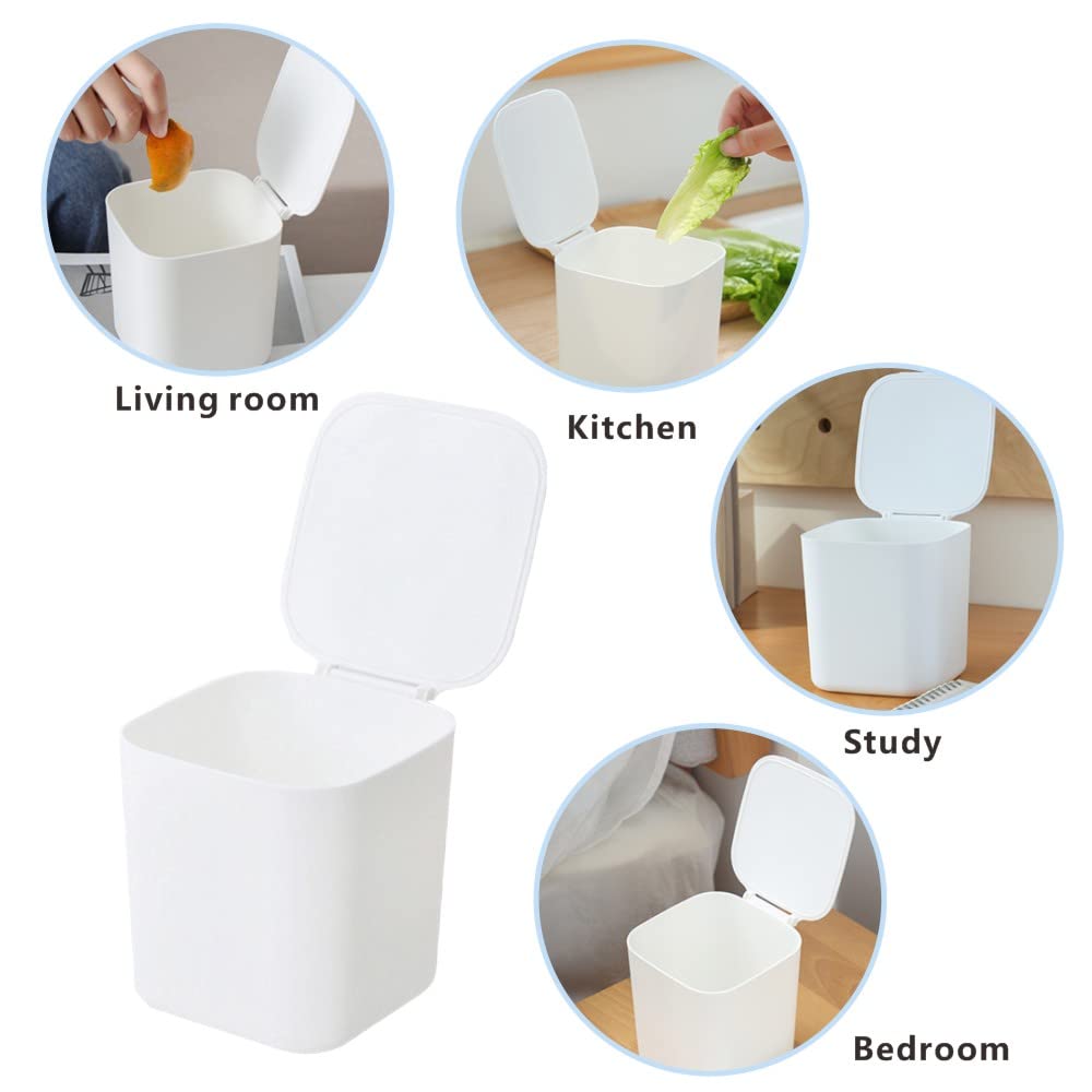 PingYanXing Desktop Bin Plastic Desktop Trash Bin Mini Desktop Wastebasket with Lid for Home Bedroom Kitchen Countertop Office - White