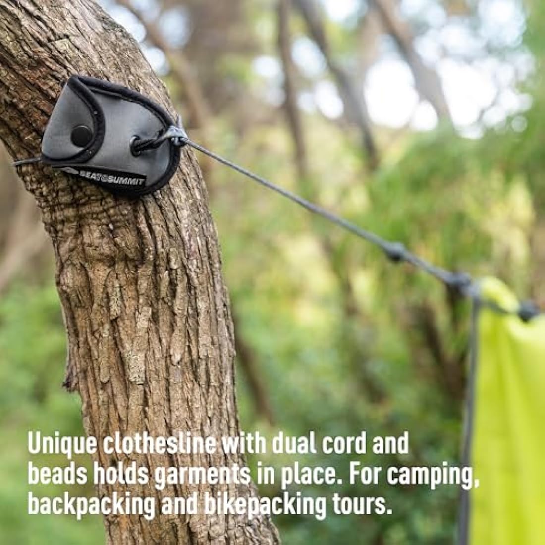 Sea to Summit - Lite Line Clothesline 3.5m - No Pegs Needed - Tiny & Compact - Dual Reflective Cord With Beads - For Backpacking & Camping - Black - 25g