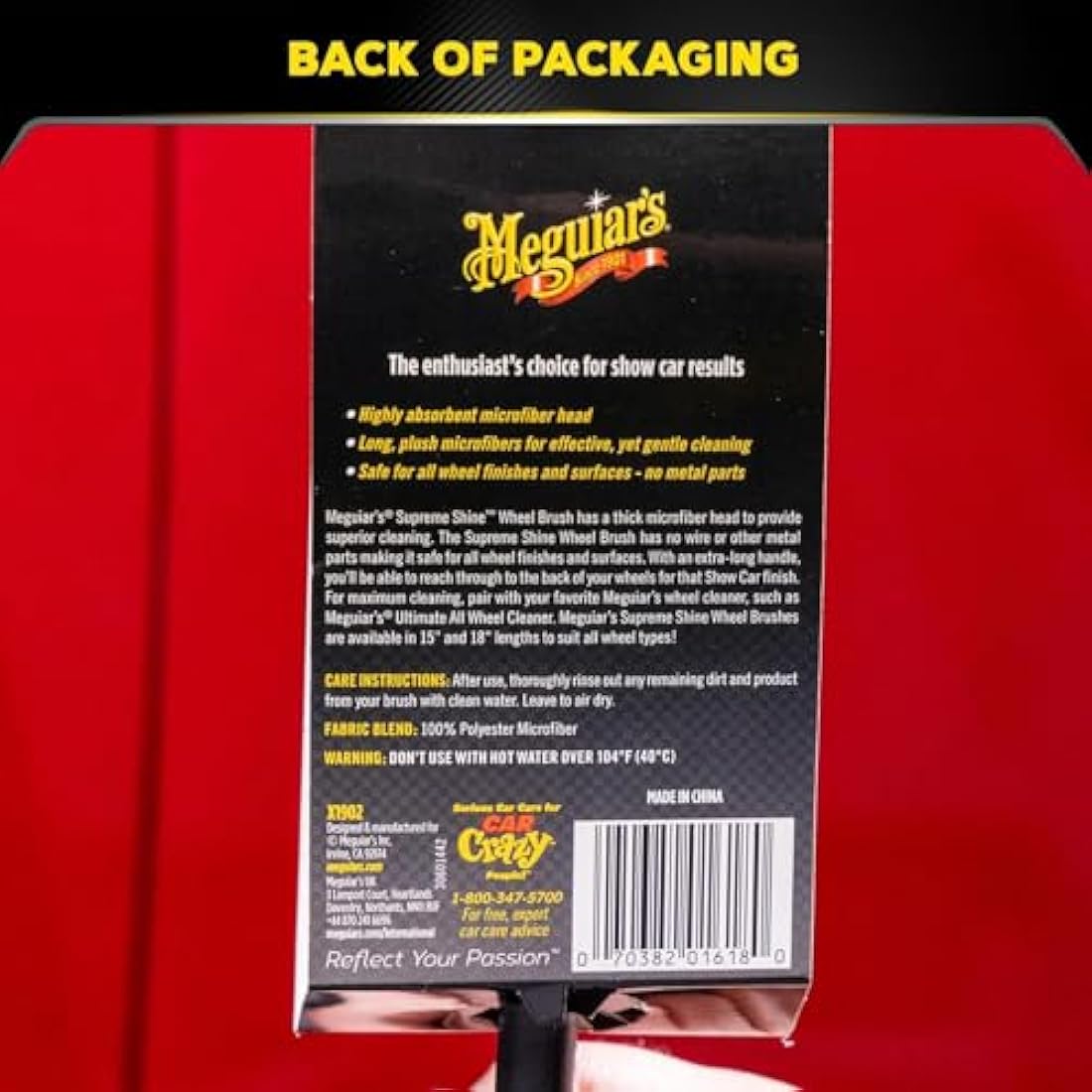 Meguiar's X1902EU Supreme Microfibre Wheel Brush, Medium, Completely Safe Wheel Cleaning, Black
