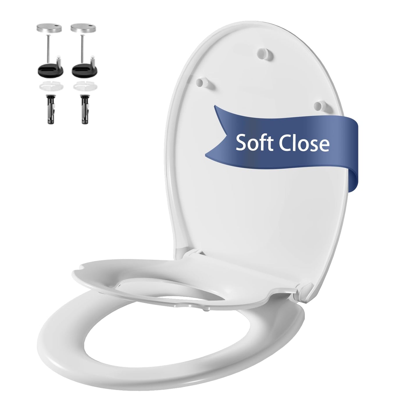 Family Toilet Seat Soft Close with Child Seat Built-in, Quick Release for Easy Cleaning, Standard Toilet Seats with Adjustable Hinges, White O Shape