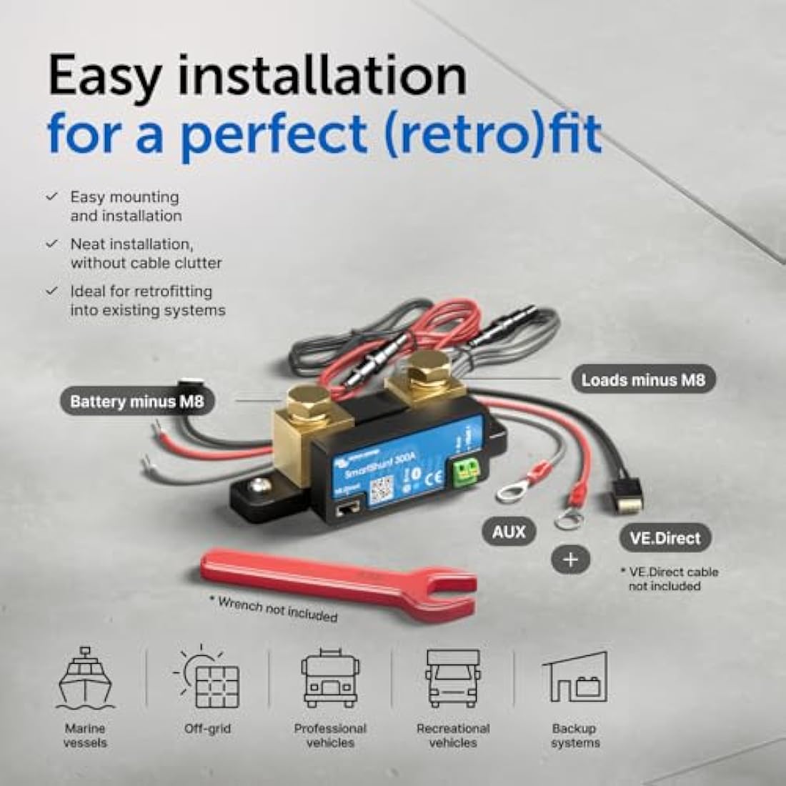 Victron Energy SmartShunt Battery Monitor (Bluetooth) - Victron Smart Shunt - 6.5V-70V, 300 amp