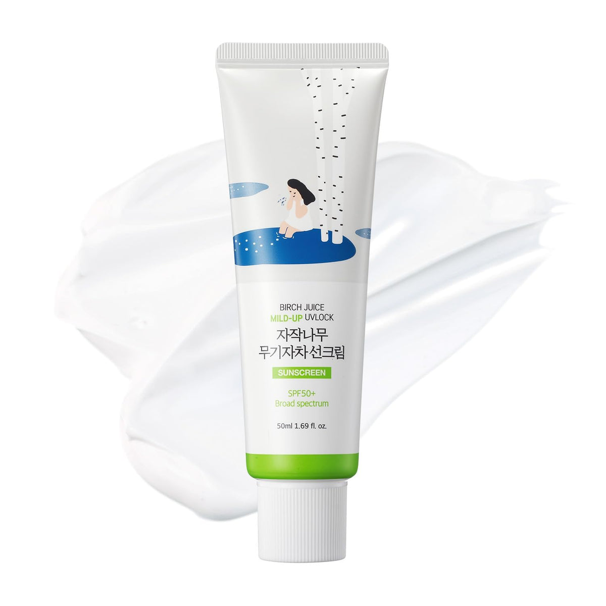 ROUND LAB Birch Juice Mild-up Sunscreen UV LOCK 50ml | SPF 50+ broad spectrum, Mineral Zinc Oxide, for Sensitive Skin, Korean Sunscreen