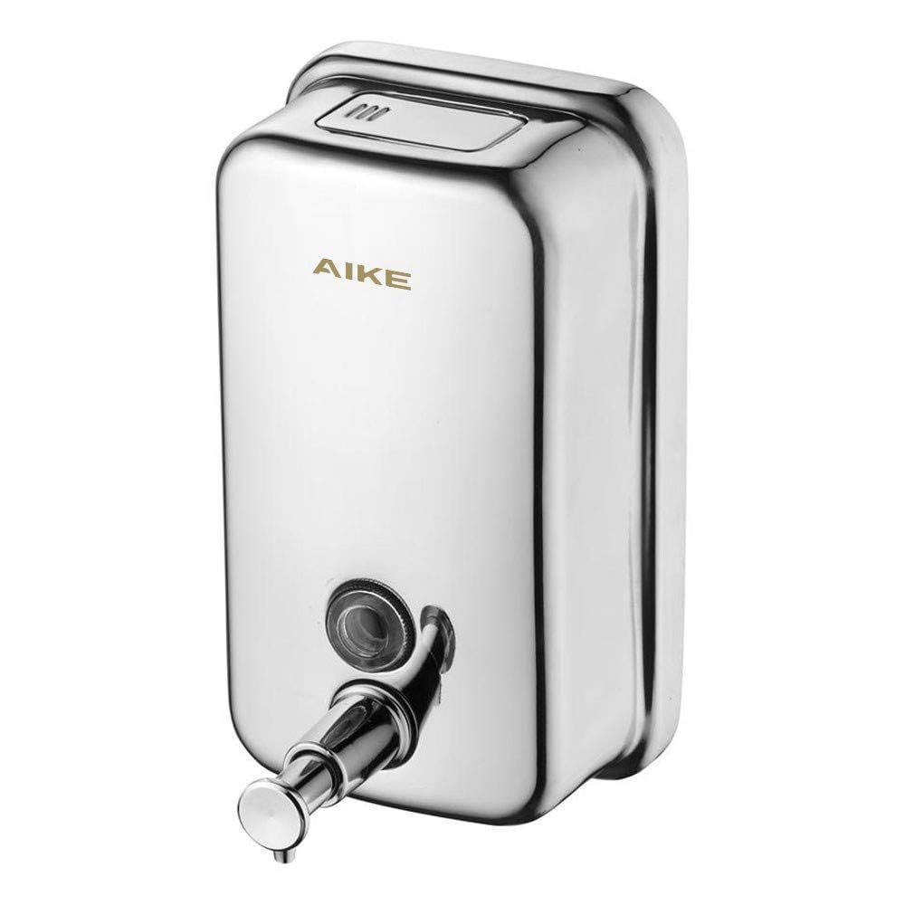 AIKE 500ml Stainless Steel Wall Mounted Soap Dispenser, Manual Liquid Soap Dispenser, Polished Chrome, Model AK1001