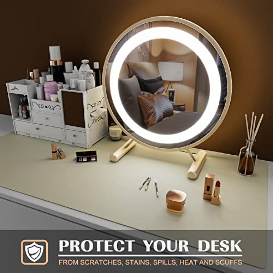 K KNODEL Large Office Leather Desk Mat, Mouse and Keyboard Pad, Computer and Laptop Mat, Desktop Protector and Cover, Writing Pad and Blotter (80x40cm, Ivory Cream)