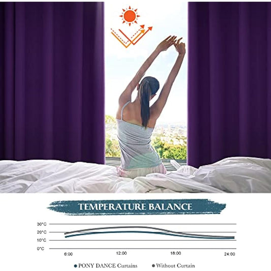 PONY DANCE Eyelet Purple Blackout Curtains - Energy Saving Thermal Insulated Thick Curtains with Ring Privacy Protected for Window Decoration, Purple, 46 x 60 Inch Drop