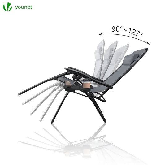 VOUNOT? Zero Gravity Chair with Side Table, Set of 2, Folding Sun Loungers, Recliner Garden Chairs, Outdoor Deck Chairs with Cup and Phone Holder,