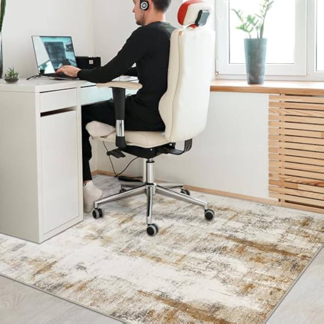 Famibay Office Chair Mat for Hard Floors 120x150cm Office Chair Floor Protector Mat Compture Desk Chair Mat Large Beige Brown Chair Mat for Hard Wooden Tile Floors Anti Skidding Washable