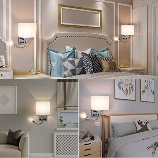 DEECOZY LED Wall Lamp Indoor, Bedside Reading Rocker Wall Light,2 Toggle Switches,Tendlife Bedroom Wall Lamp, Candle Holder Living Room Corridor Wall Lamp 3W and E27 Lamp Holder