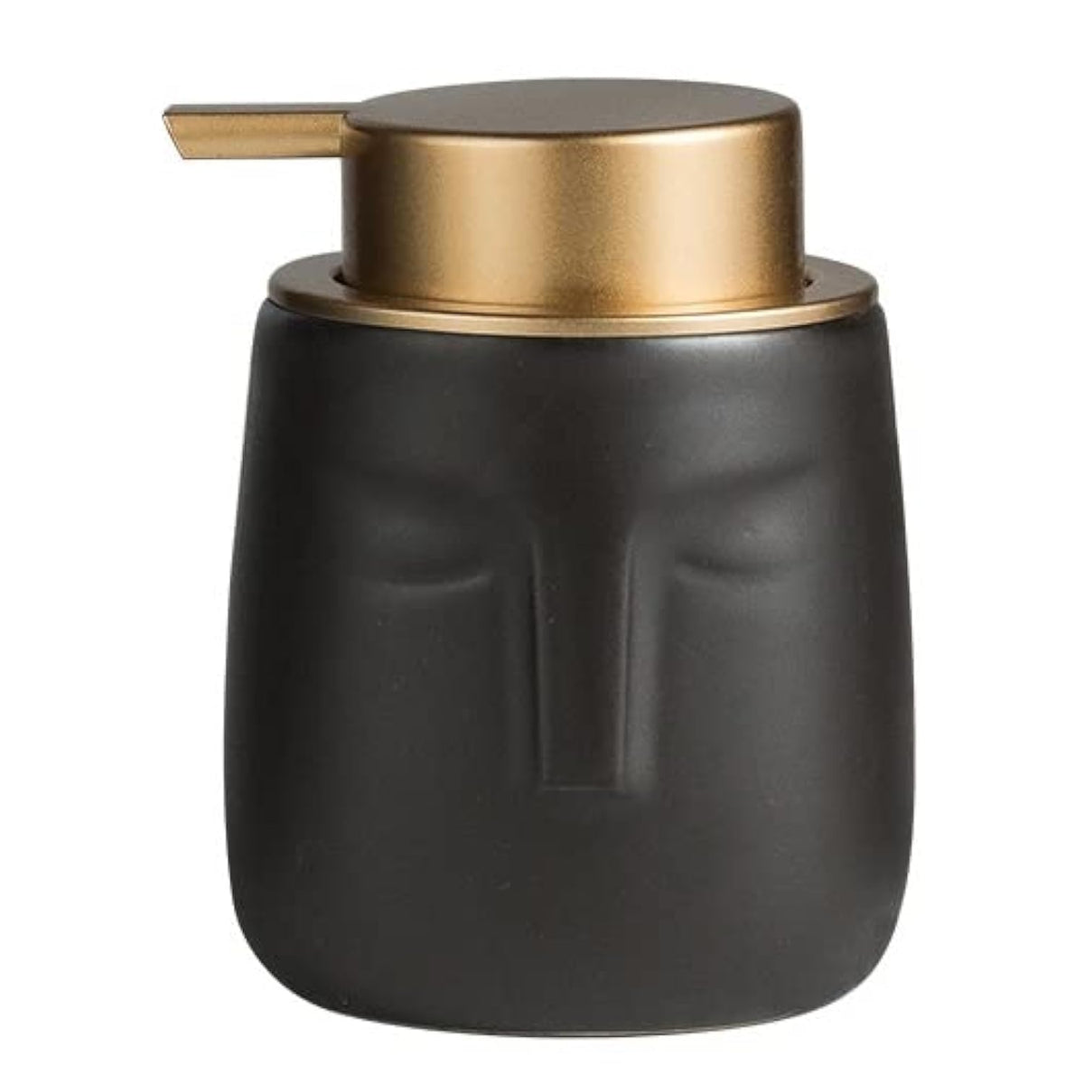 Unique Modern Soap Dispenser, Face-Shaped Ceramic Bottle with Rust Proof Gold Matte Pump, Decorative Lotion Dispenser for Bathroom or Kitchen (Black)