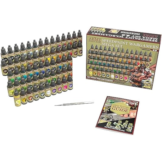 The Army Painter, Speedpaint Wargamers Mega Paint Set 2.0, 60 x 18ml Speedpaints, incl. 4 metallics, 1 Medium & 1 Free Brush for miniature and model painting