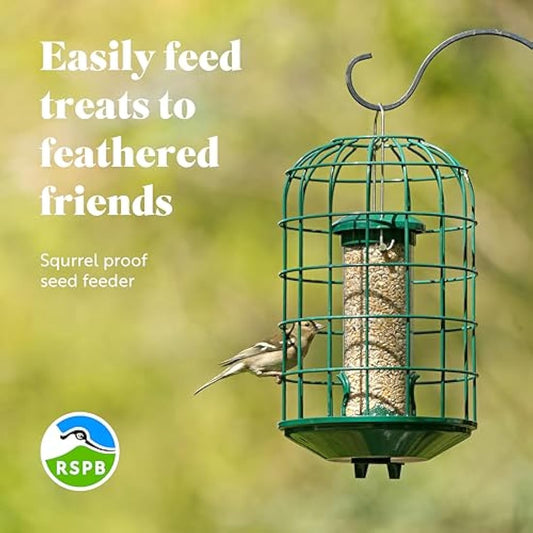 RSPB - Bird Seed Feeder, Hanging Bird Feeder, Easy to Clean, Caged and Squirrel Proof, Suitable for Year-Round Feeding, Quick Assembly, Durable