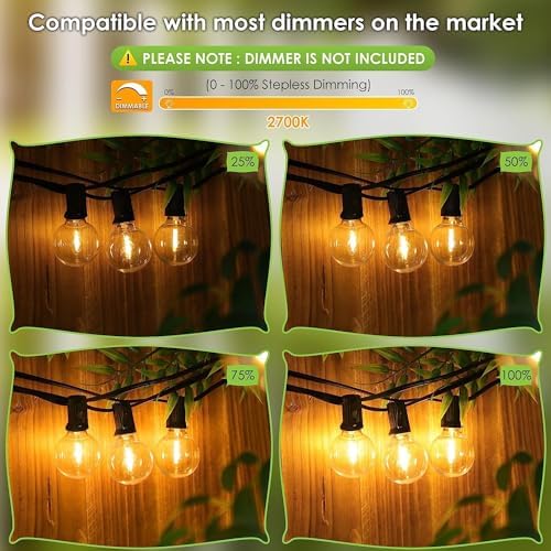 Svater String Lights Outdoor 100FT/30M Garden Lights String Lights Mains Powered Connectable 52 1W LED Shatterproof Plastic G40 Bulbs Waterproof IP45 for Garden Yard Terrace 2700K Warm White