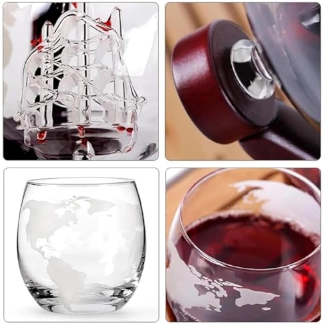 Whiskey Globe Decanter with Glasses Set, Whiskey Carafe Set with 1 Decanter and 2 Glasses with Ship for Scotch, Vodka Gift