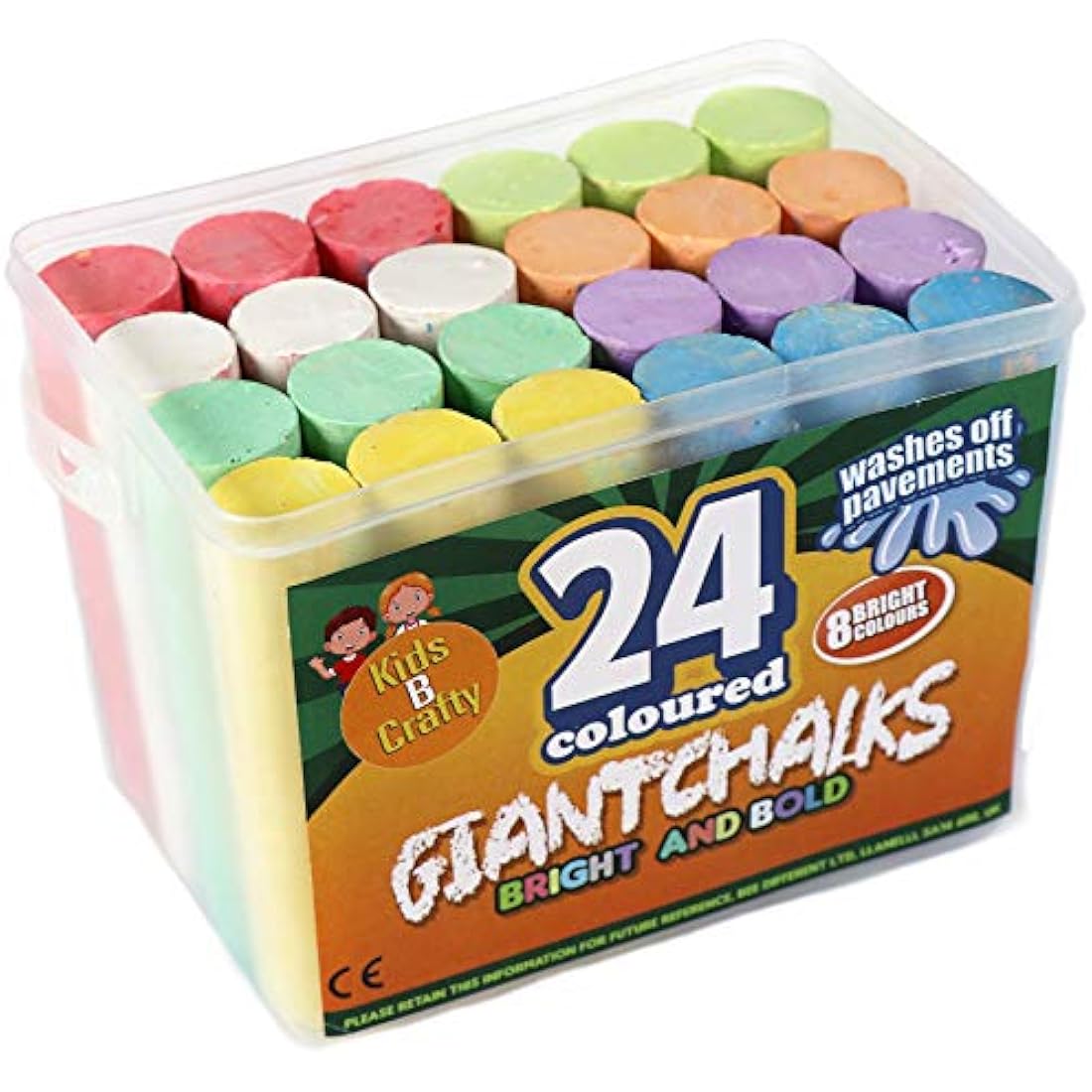 24 Coloured Chunky Chalks, Giant, Pavement, Washable, Fun for Children 8 Vibrant Colours, Outdoor, Garden, Drawing - Artists - Toddler,Kids