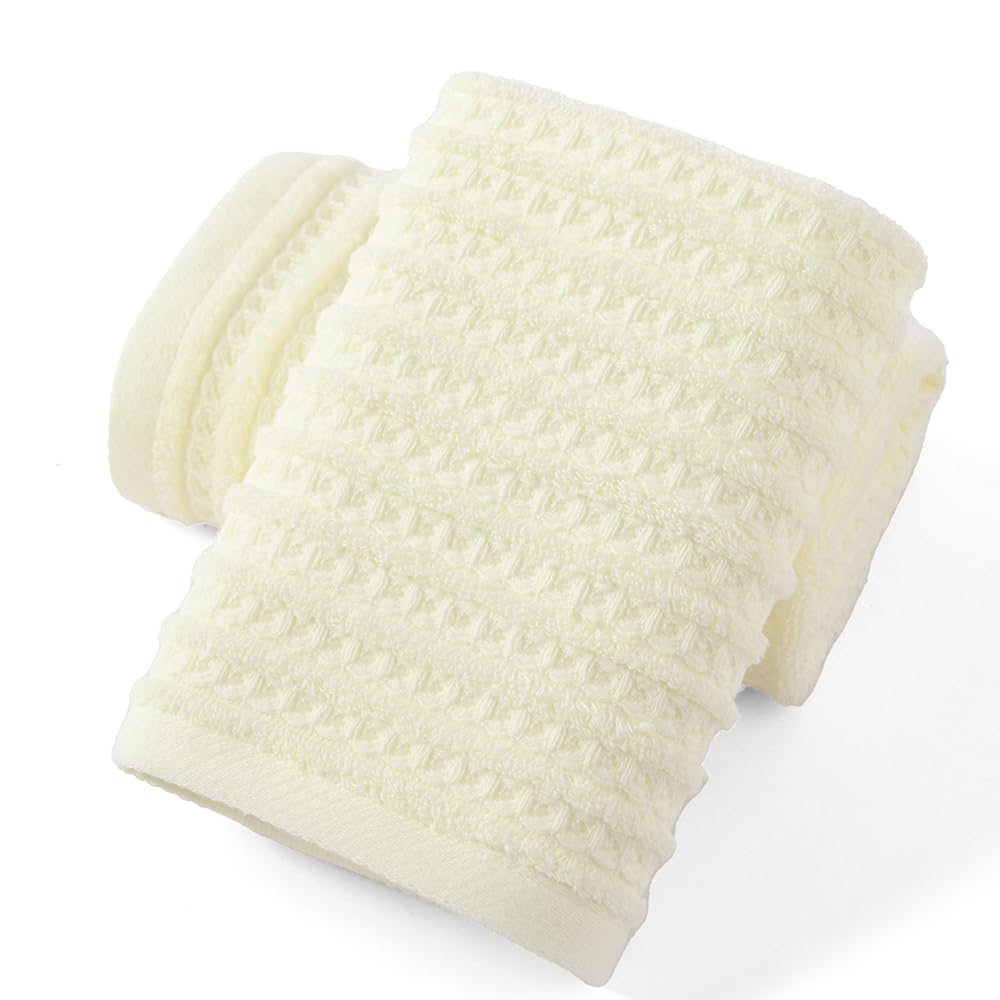 sense gnosis Beige Hand Towel Set of 2 Super Soft 100% Cotton Waffle & Terry Striped Highly Absorbent Decorative Beige Hand Towels for Bathroom 13 X