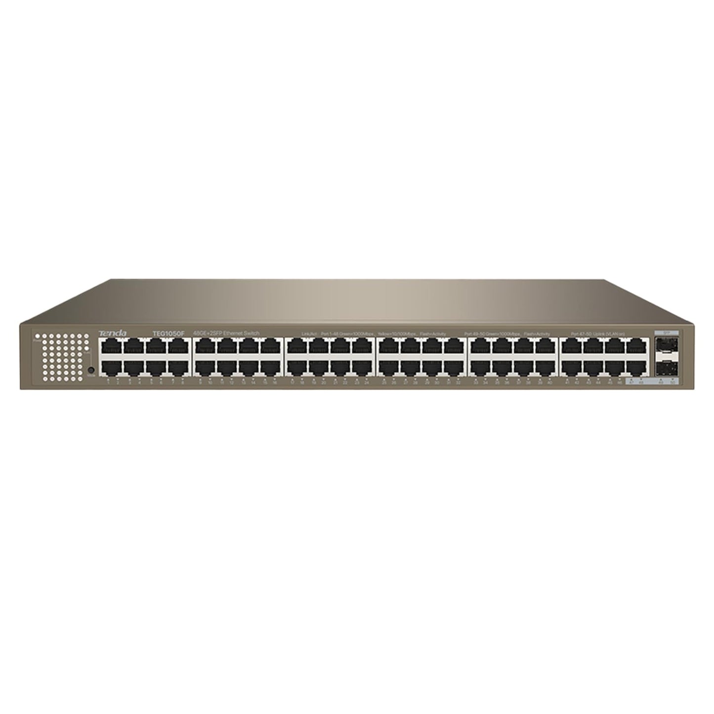 Tenda 50 Port Gigabit Ethernet Switch Unmanaged Network Switch, 48* RJ45-Ports & 2 SFP-Ports, Desktop or 19 Zoll Rackmount, Plug und Play, Steel Case