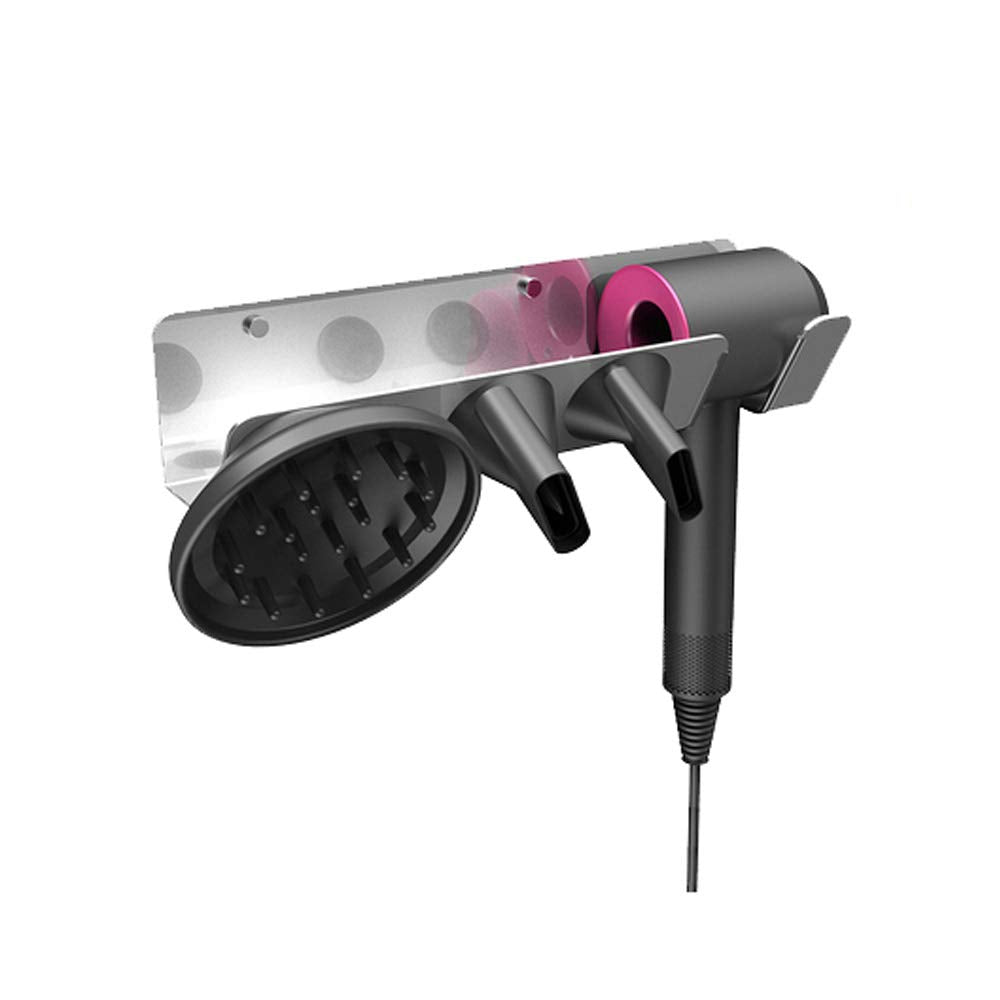 Hosoncovy Hairdryer Wall Mount Holder Stand Blow Dryer Rack Hook Organizer for Dyson Supersonic Hair Dryer (Silver Right)