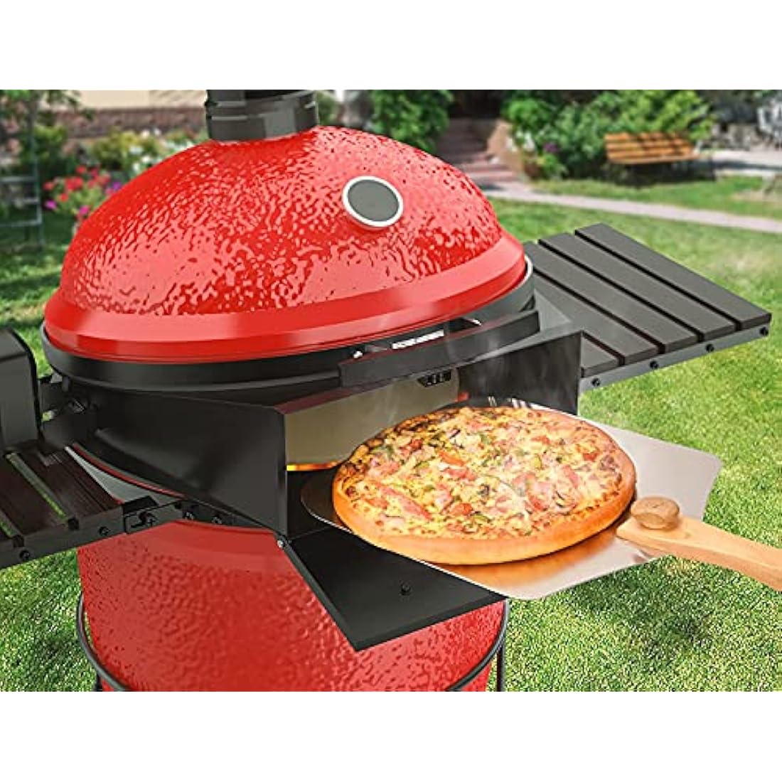 onlyfire Multipurpose Rotisserie and Pizza Oven Kit for Kamado Joe Classic/Pit Boss 22 Ceramic Grills - Including Rotisserie Motor UK Plug, Spit Rod & Pizza Stone