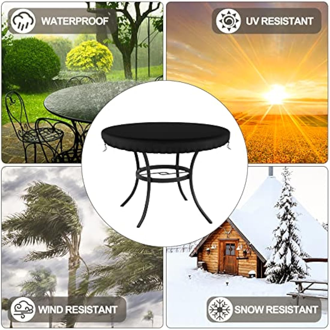 Delixike Garden Table Cover Round, Patio Table Top Cover, Outdoor Garden Furniture Cover Fitted Round Table, Waterproof Tablecloth, Wipe Clean Table Cover for Outdoor/Indoor Use, Diameter 114cm Black