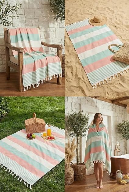 WEFLORIA Turkish Peshtemal Towel β Lightweight Quick Dry Beach & Spa Towel, Oversized Cotton Hammam Towel with Tassels β Travel, Pool, Bath, Sauna