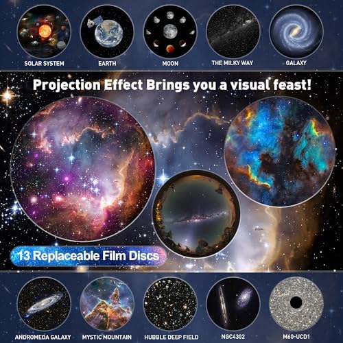 13 in 1 Planetarium Star Projector, Mexllex Realistic Galaxy Light Projector with 12 Planet Discs, Starry Sky Night Light Projector Lamp, Moon Night Light for Kids Adults Ceiling Bedroom Living Room