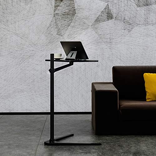 Thingy Club Overbed Table Stand, Height Adjustable Tray Side Table for Bed or Sofa Laptop Desk (Black- Hickory Board)