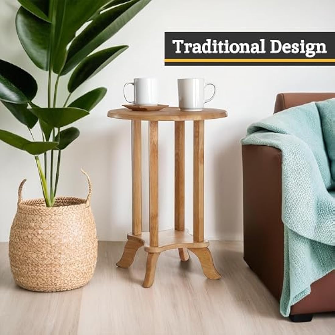 Premier Housewares Small Side Table for Living Room | Wooden Round Bedside Table for Storage | Corner End Table for Bedroom, Sofa, Nightstand | Telephone Table for Home, Office