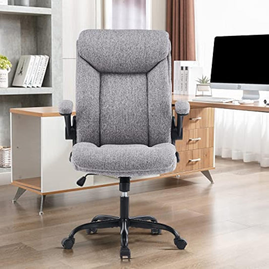 MZLEE Executive Office Chair, Ergonomic Computer Desk Chair Swivel Work Chair with Flip-up Armrest, Adjustable Height, Comfortable for Office Home Gaming(Grey Fabric)