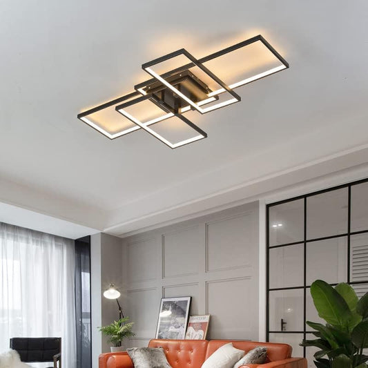 Becailyer LED Flush Mount Ceiling Lights with Remote, Black 4 Square Acrylic Modern Ceiling Lamp for Bedroom, Kitchen, Living Room, Study - Dimmable 3000-6000K