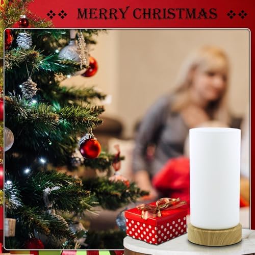 HSLighting Bedside Lamp Touch Control Table Lamp with Wooden Base Warm Glass Shade 3-Level Dimmable LED Light Bulbs Desk Lamp Minimalist for Bedroom Living Room Children's Room Round, 2 Pack
