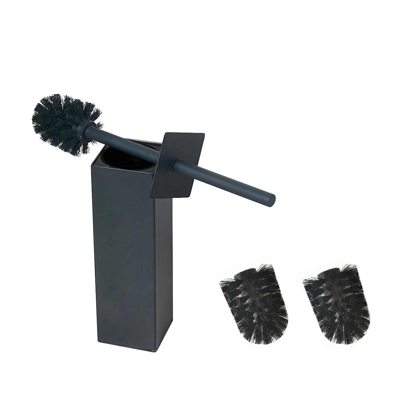 BGL Square Standing Toilet Brush Holder, Black Plated Stainless Steel Toilet Brush, High Density Brush Head