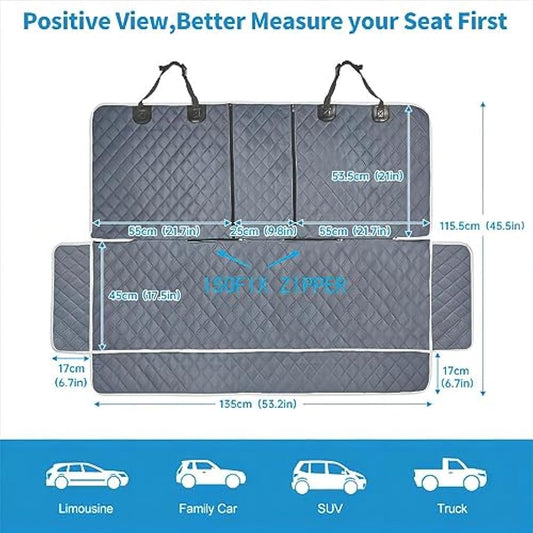 ANOSOSPECIAL Grey Dog Car Seat Cover for Back Seat,Non-Stick Fur,Pet-Friendly and Waterproof - Universal Fit Interior Protector for Auto, Van, SUV - Ideal for Kids and Pets(Large)