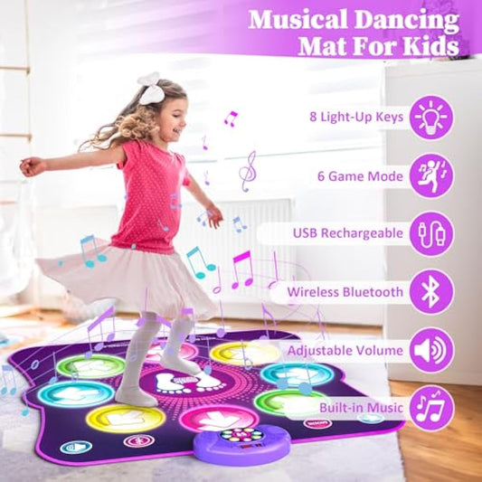 LEAPRCSTORE Light Up Dance Mat for Girls, Rechargeable Dance Pad Toys Gifts for 3 4 5 6 7 8 9 10+ Year Old Kids, Music Dance Play Mat with 6 Game Modes & Wireless Bluetooth, Christmas Birthday Gifts