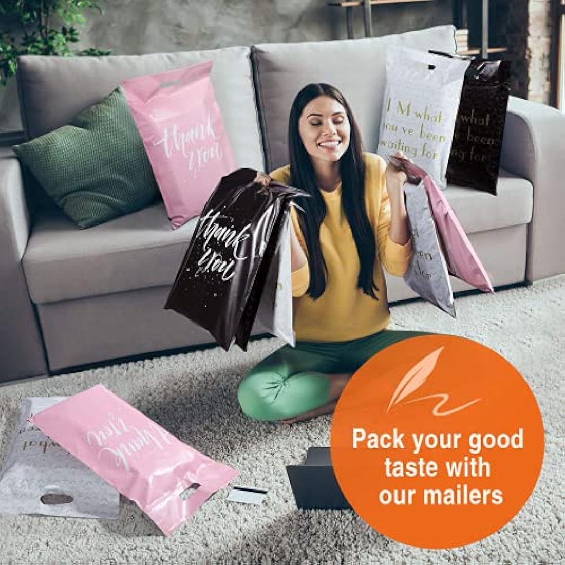 Switory 100Pcs Parcel Bags for Posting Clothes 305x394mm Postal Bags Shipping Bags with Handle Mailing Bags for Clothing Posting Bags with Self Adhesive 12X15.5 Package Bags Pink - Thank You Design