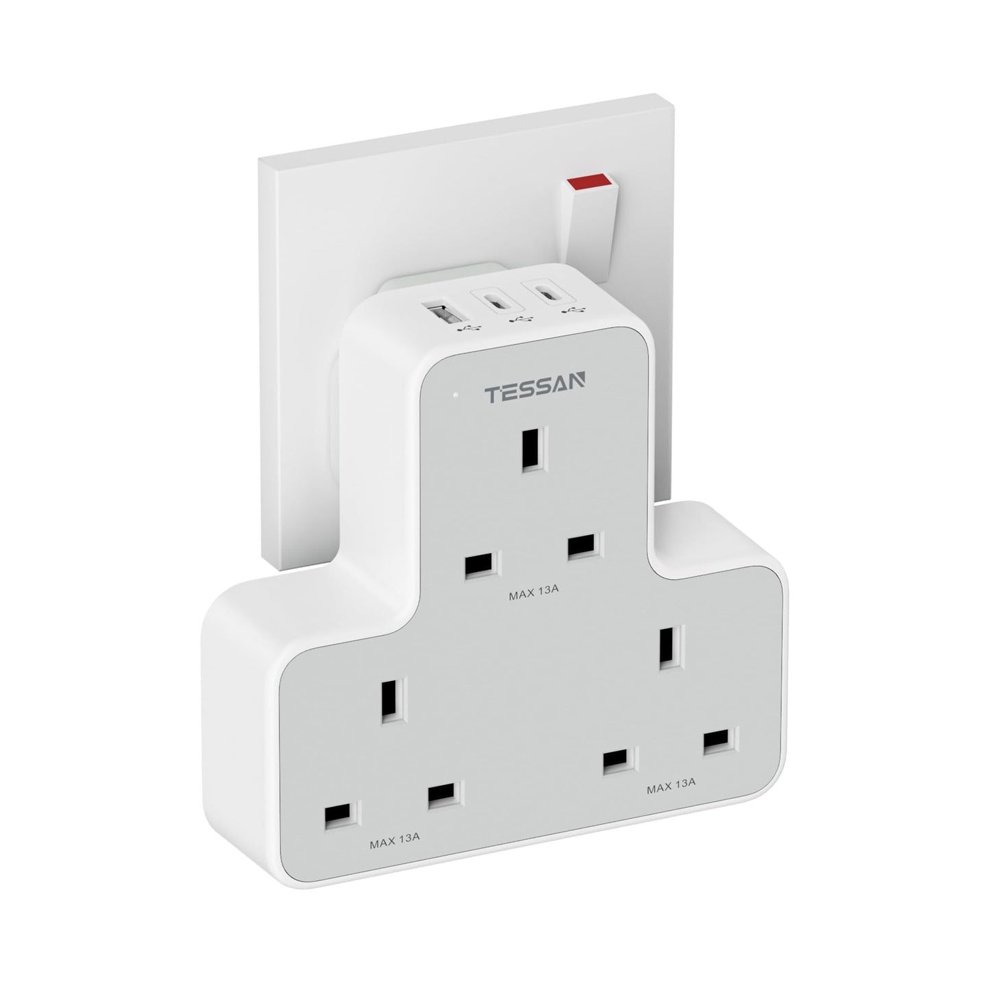 3 Way Plug Adapter UK, TESSAN Multiplug Socket with 3 USB, Wall Plug Extender Adapter, Multiple Outlets Extender with Triple USB Charger for Home,