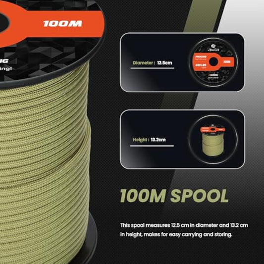Abma Cord Paracord 4mm 100m 100% Nylon Rope 9 Strands Type III Parachute Cord for DIY, Camping, Survival, Outdoor - Max. 280kg - Holy Guacamole