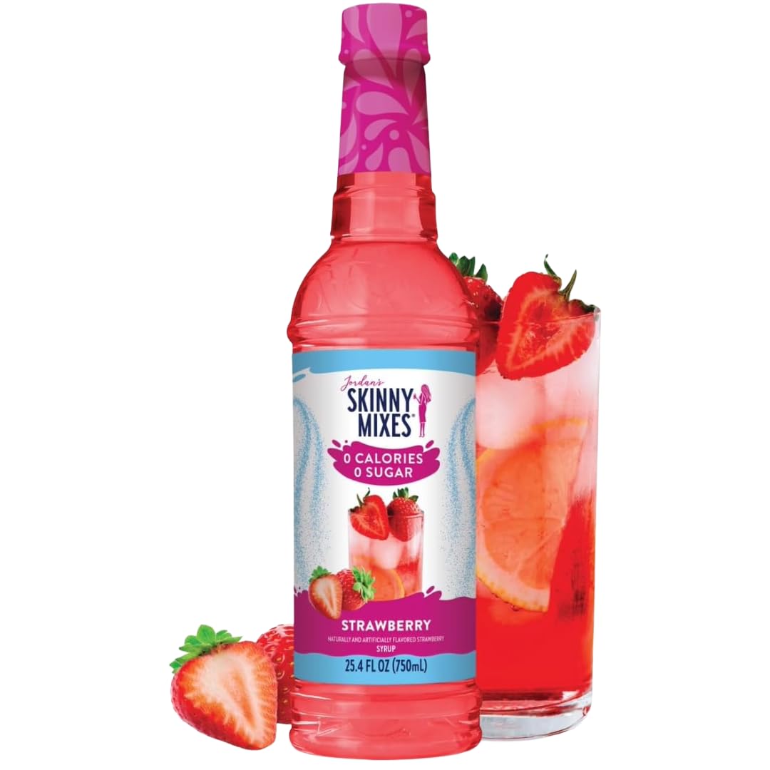 Jordan's Skinny Mixes Strawberry Syrup | Zero Calories, Zero Sugar, Zero Carbs | Jordan's Skinny Syrups for Tea, Lemonades, Smoothies | 1 Bottle (750