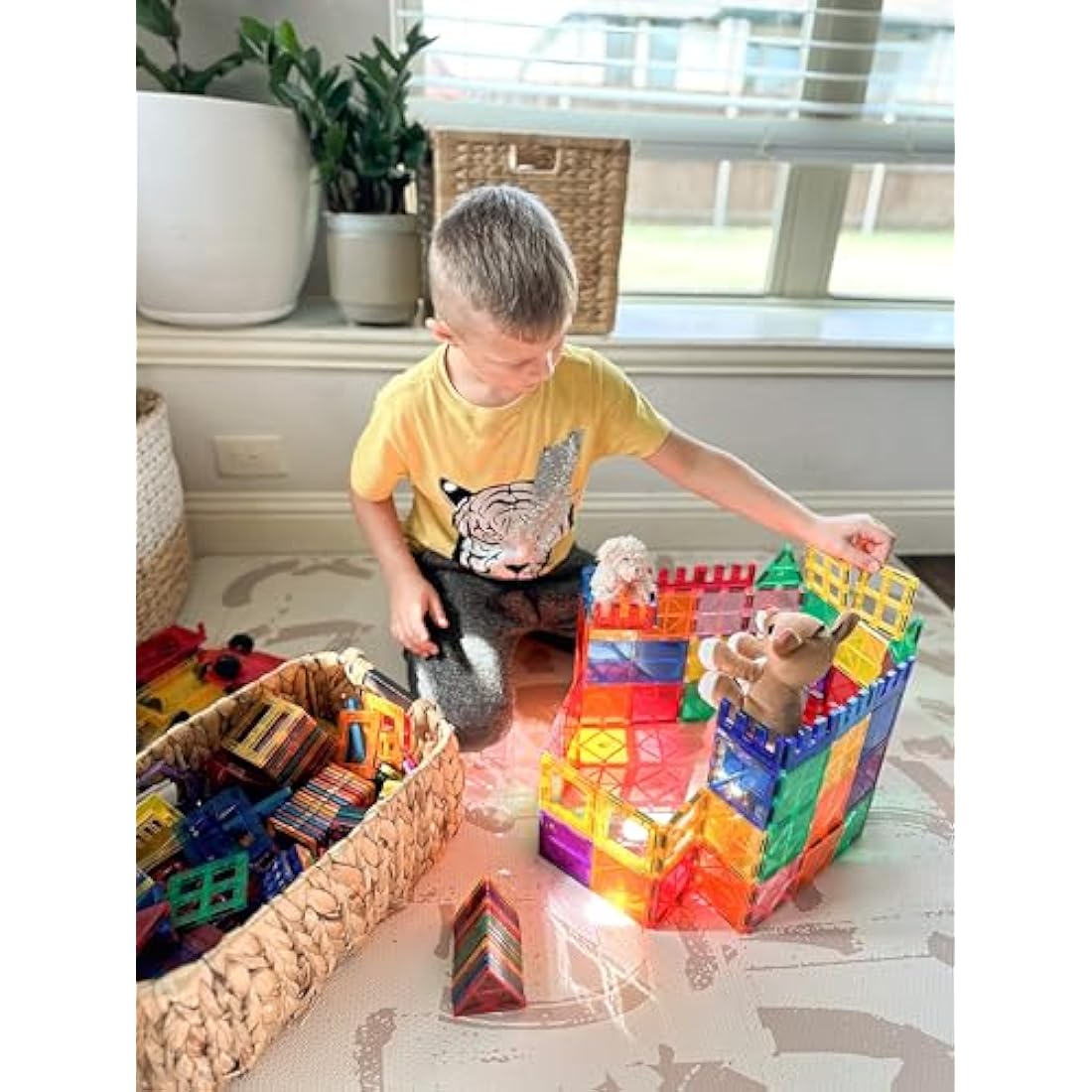 60 PCS Magnetic Building Tiles STEM Magnetic Blocks Sensory Toys Kids Games Magnet Building Toys for Boys and Girls Aged 3+, Kids Brain Development Preschool Kindergarten Toddler Toys