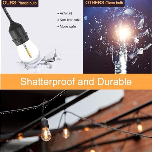 ZOTOYI S14 Outdoor String Lights Mains Powered 100FT, Garden String Lights with 30+2 Plastic LED Bulbs, Waterproof IP65 Heavy Duty Festoon Lights for Backyard Patio Cafe Balcony Party Wedding