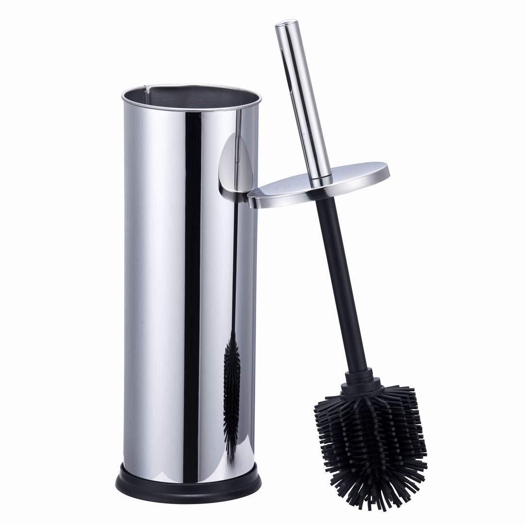 VINN DUNN TOP Stainless Steel Toilet Brush Holder with Silicone Brush for bathroom/hotel/home,103 x 103 x 380 mm(Chrome)