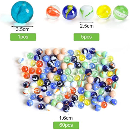 HAKACC 66 PCS Glass Marbles, 3 Sizes Assorted Colors, Variety of Patterns for Kids Marble Games & DIY Home Decor