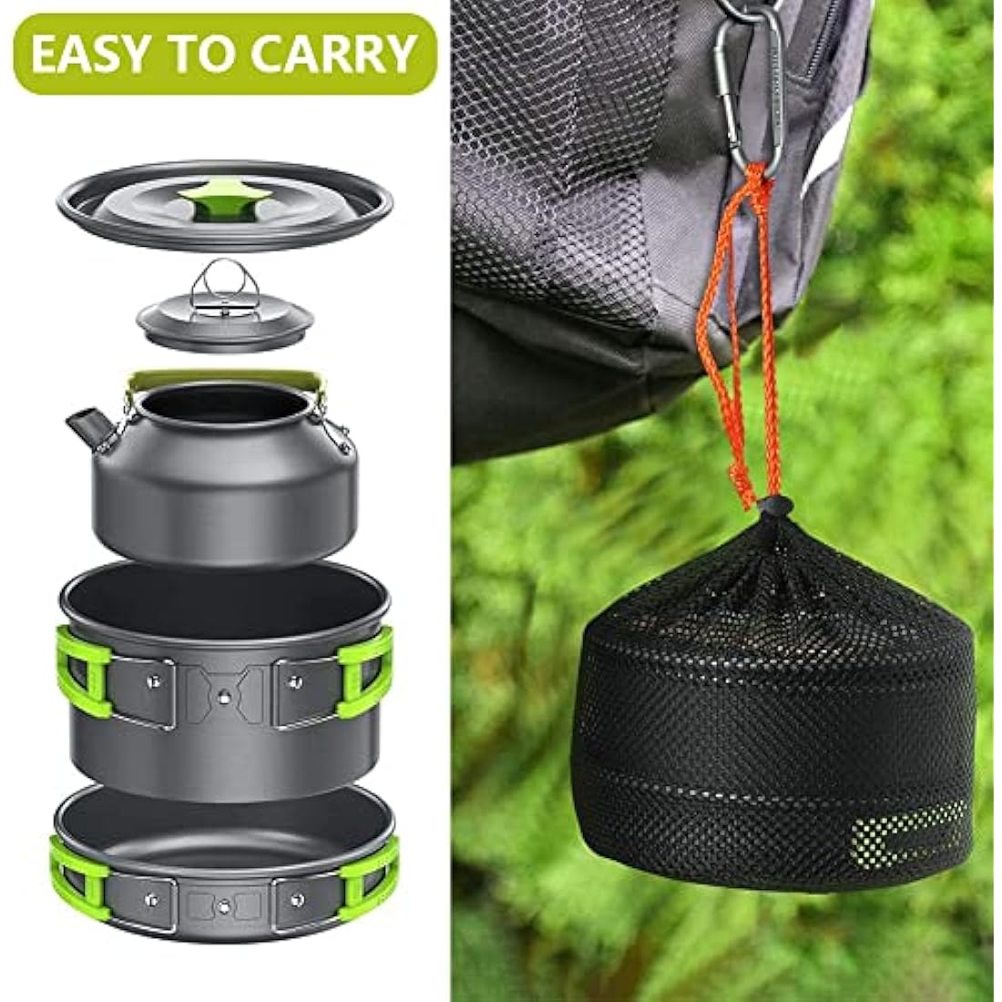 aiGear Camping Cooking Set | Portable Lightweight Aluminum | Camping Pans and Pots Set | Outdoor Traveling Cooking Utensils Kit | for Trekking Hiking Picnic