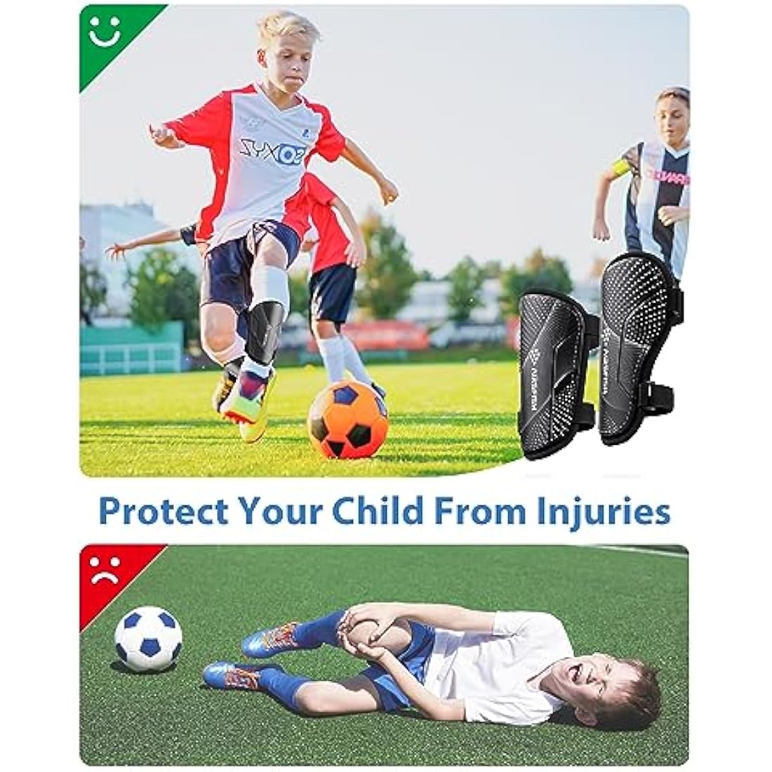 AirsFish Shin Pads Boys CE Certified Kids Football Shin Guards Breathable Non Slip Extended Adjustable Straps Lightweight Soccer Shin Pads for Boys Girls Teens Leg Calf Protective