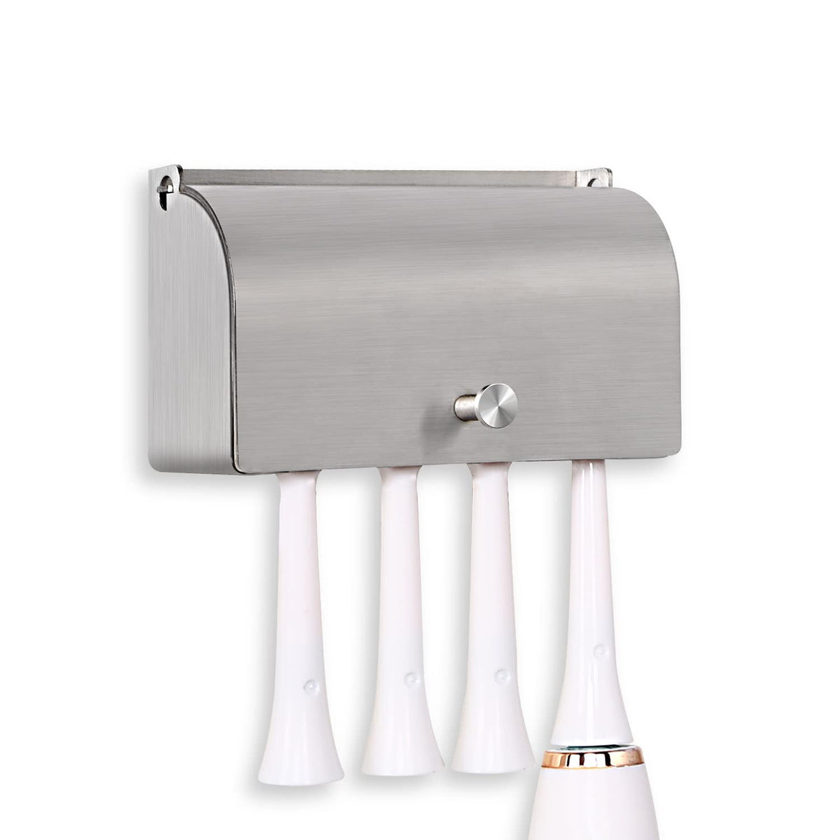 Toothbrush Holder, 304 Stainless Steel Dustproof Wall Mounted Self Adhesive Toothbrush Storage Organizer Stand Rack (9cm(4 Brush Slots))
