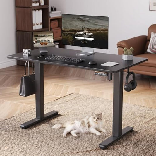Claiks Electric Standing Desk, Adjustable Height Stand up 120x60 cm Sit Stand Home Office Desk with Splice Board, Black Frame/Black Top